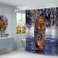 Sumatran Tiger Print Waterproof Shower Curtain Sets Bathroom Decor Curtain Gift