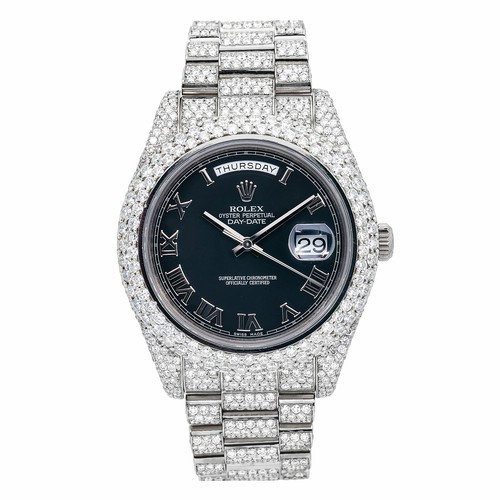 Rolex Day-Date II 41mm 18KWG Iced Out Black Roman President 17...