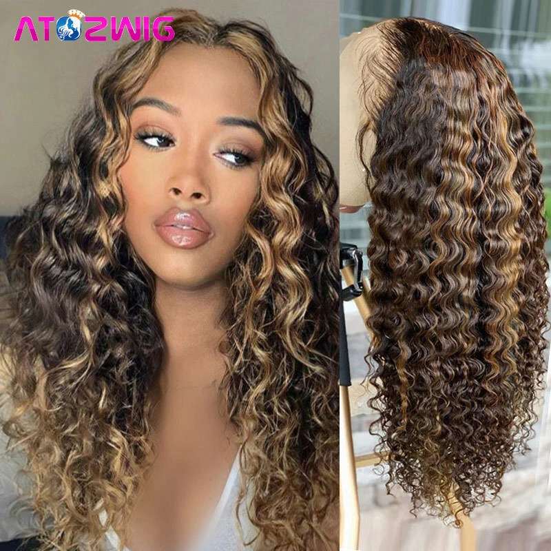 Brown Highlight Blonde Long Curly Wig Ombre Hair Deep Curly Wigs for Black Women