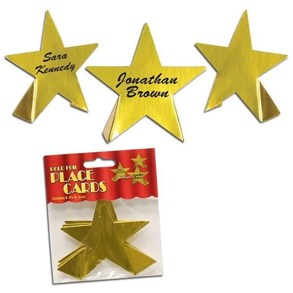 8 TARJETAS DE LUGAR CON NOMBRE DE ESTRELLA DE LÁMINA DORADA DECORACIÓN DE MESA DE FIESTA DE NAVIDAD ESTRELLAS GATSBY Foto 2 de 3