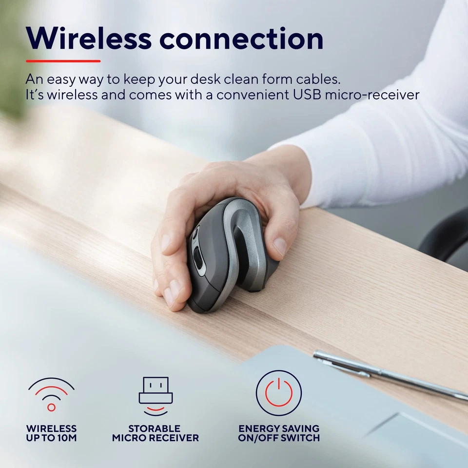 Verro Ergonomische Funkmaus Vertikaler Winkel von 60° Vorbeugung Gegen Mausar... - Bild 3 von 4