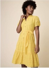 Untuckit Womens Cotton Eyelet Short Sleeve Augusta Dress Yellow Size-4 NEW