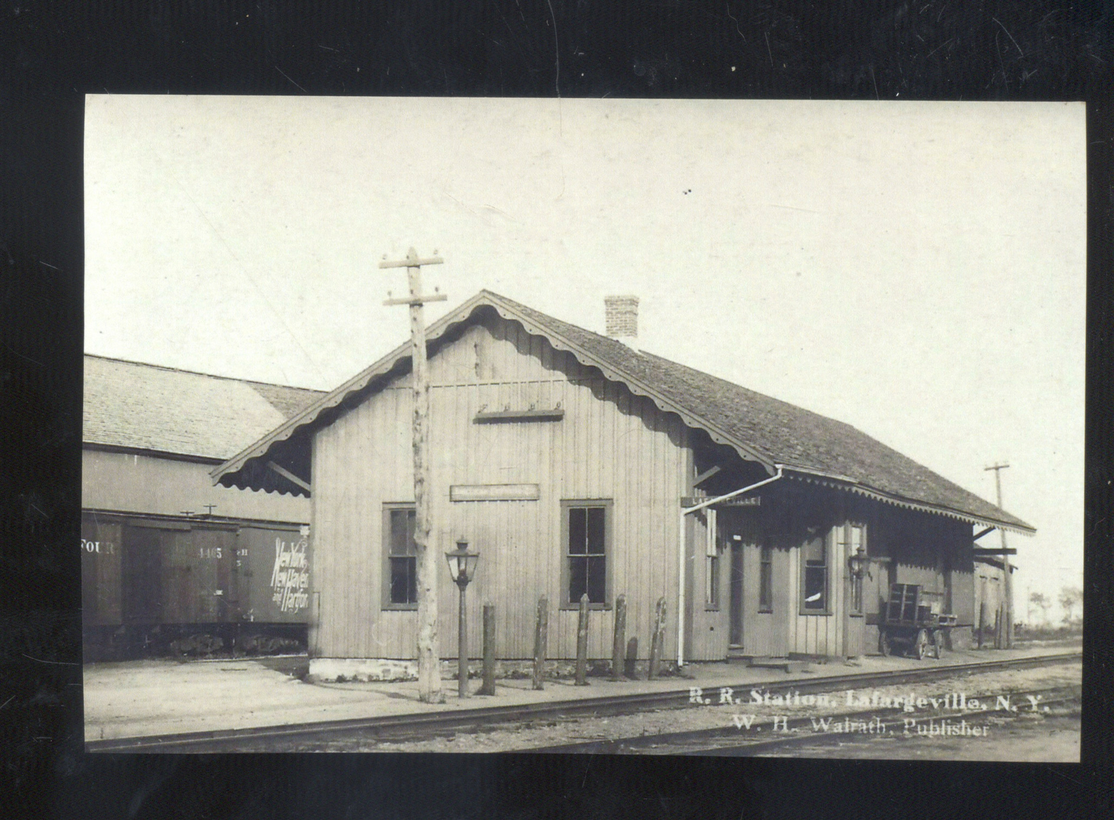REAL PHOTO LAFARGEVILLE NEW YORK RAILROAD DEPOT TRAIN STATION POSTCARD