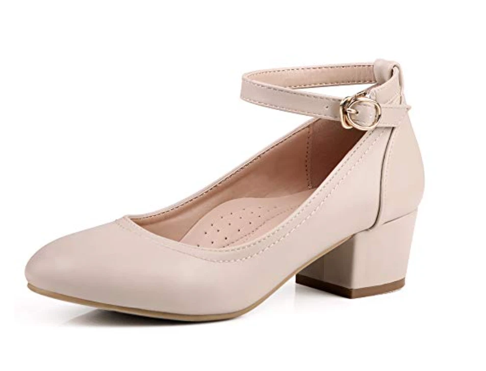 Low Heel Chunky Heels Dress Shoes for Women Comfortable Ankle Strap Mary Jane S