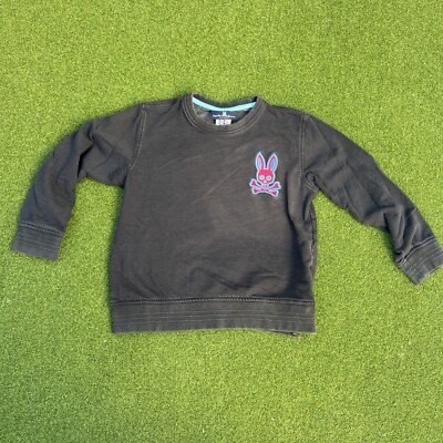 Psycho Bunny Crewneck Sweatshirt Kids M 10/12 Pullover Bunny Patch Black