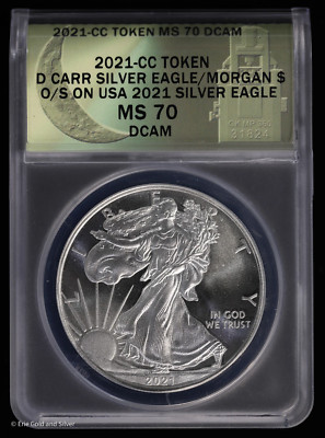 2021-CC Dan Carr Silver Eagle/Morgan $ O/S on USA Token ANACS MS