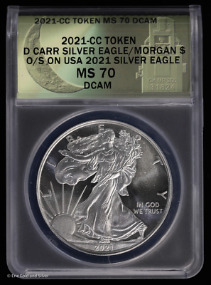 2021-CC Dan Carr Silver Eagle/Morgan $ O/S on USA Token ANACS MS
