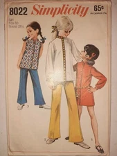 Mini Dress Bellbottom Pants Top Simplicity Sewing Pattern 8022 Childs 10 VTG Cut