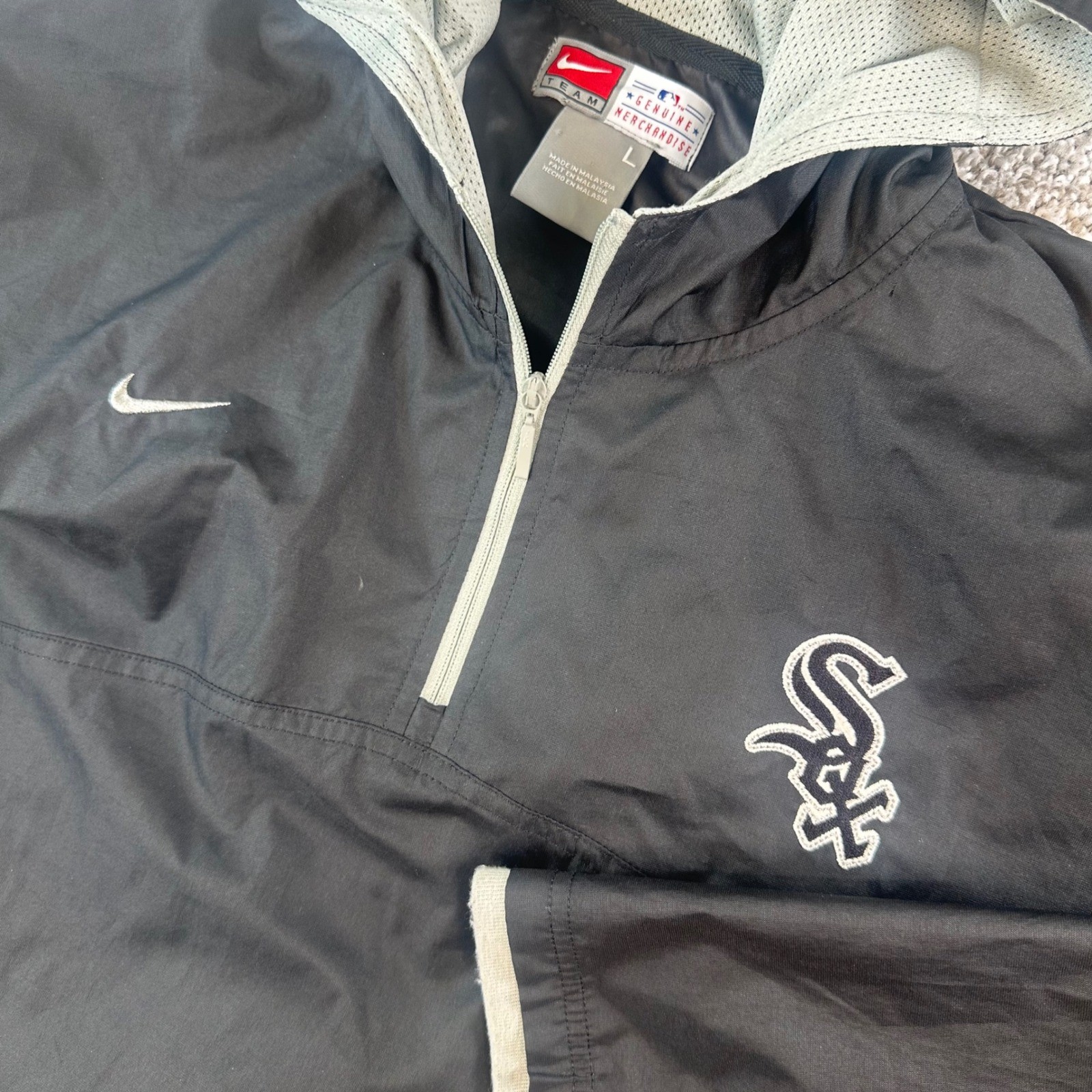Nike Windbreaker Mens Large Chicago White Sox MLB 1/4 Zip Hooded Jacket Baseball