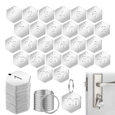 100 Pcs Hollowed Stainless Steel Number Tags Numbered Key Tags with Rings Hex...