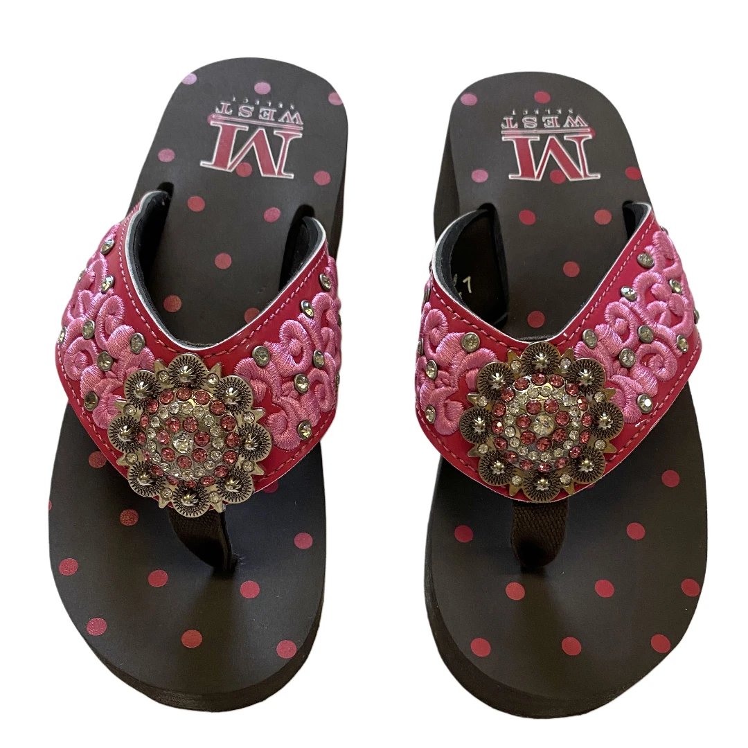 Montana West Women's Brown Platform Pink Embroidered with Rhinestone Concho NIB