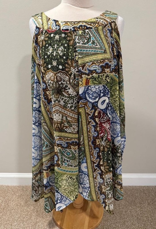 Womens Size XL New Directions Sleeveless Boho Paisley & Floral Swing Top Shirt