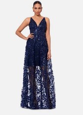NWT Xscape 3D Floral-Appliqu  Sequined Gown Navy 6