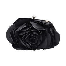 Little Floral Clutch Purse for Women - Elegant Rose Petal Evening Bag Black