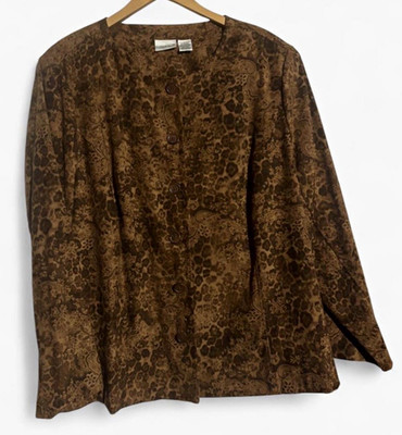 Vintage 90s Fashion Bug Women s Plus 22/24 Brown Animal Print Button Jacket