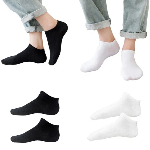 MENS WOMENS TRAINER 12 PAIR GYM SPORTS SOCKS ANKLE RUNNING SOCKS BLACK/WHITE 611 - Picture 1 of 8