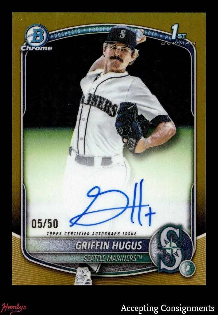 2025 Bowman Chrome Draft Gold Refractor Griffin Hugus 1st Rookie AUTO 05/50