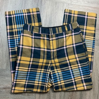 Urban Outfitters Claire Trouser Pants Womens 0 Yellow Plaid Cropped High Waist