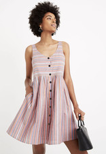 Madewell Womens Sz Large Scoop Neck Tank Swing Dress Rainbow Stripe Knee Length
