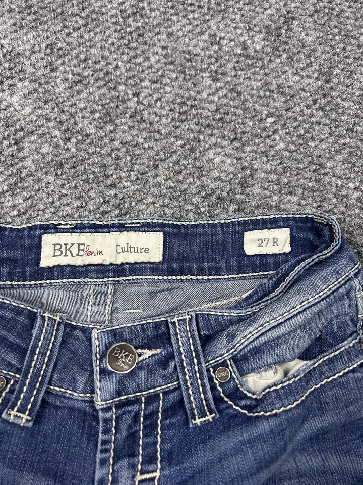 BKE 牛仔文化牛仔裤女式 27R 蓝色靴型对比缝线破旧 — 第 4/4 张图片