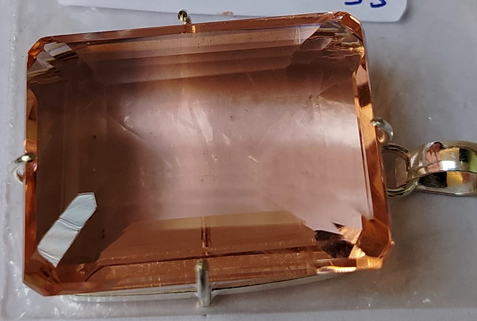 96.30 Ct. Large Peach Topaz Emerald Cut 925 Sterling Silver Pendant Gift 4 Women - Image 4 of 4