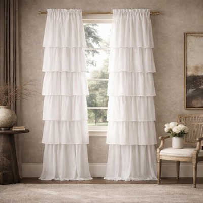Dainty Home Pleated Layer Curtains Living Room And Bedroom White 84'' x 40'' Set