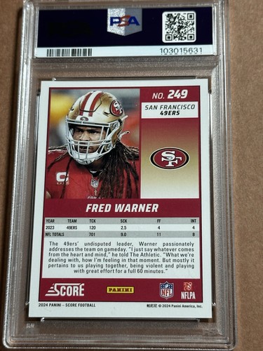 2024 Score Fred Warner PSA 6 /299 49ers - Picture 2 of 2