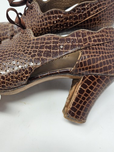 Vintage 1930s 40s Leather Pumps Heels Retro Lace Up Peal a Boo Sides Size 5.5 - Picture 5 of 13