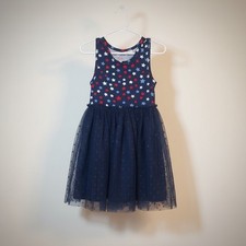 Girls Patriotic Star Print Tulle Tutu Dress Navy Blue Red White Fourth of July