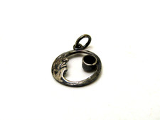 Sterling Silver 925 Face Crescent Moon Onyx Pendant 5/8" - 1.8g