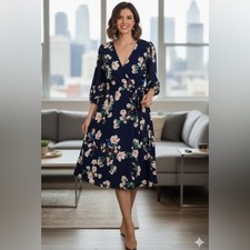 Eliza J Navy Floral Midi Dress size 16W