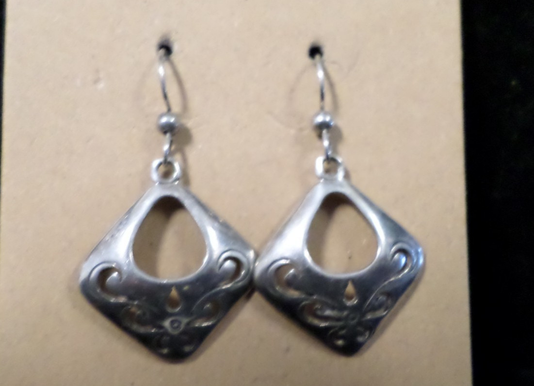 Sterling Silver Unique Diamond Pattern Earrings - image 1