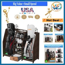 Wooden 2 Golf Bag Organizer Storage Rack Garage Office Black