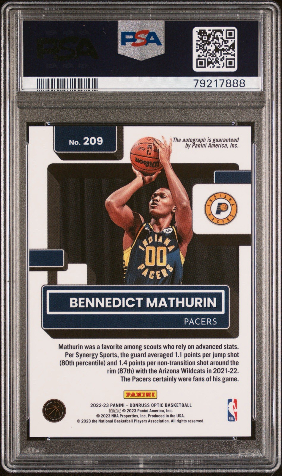 2022-23 DONRUSS OPTIC BENNEDICT MATHURIN RATED ROOKIE AUTO PSA 10  🏀 view 2