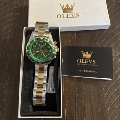 OLEVS 2926 Mens Waterproof Chronograph Watch Green Gold