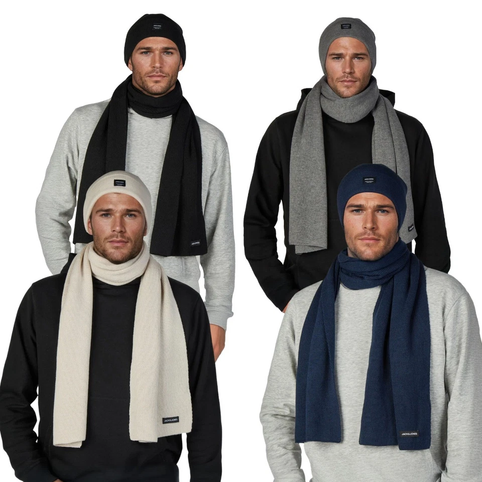 Jack & Jones Mütze Schal Set Herren Beanie Winterschal 2-in-1 Winter-Set