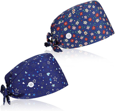 2PCS Scrub Caps Women, Adjustable Nurse Caps Elastic Tie Back Working Cap Scrub