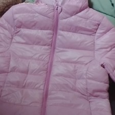 Girls Pink Hooded Puffer Jacket Quilted Hood Zip Polyester Mid-Length