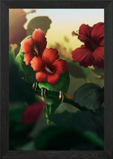 Hibiscus Ara Couple Framed Wall Art Poster Canvas Print Picture