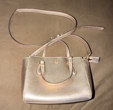 Tory Burch Metallic Gold Satchel Top Handle Crossbody w/ Detachable Strap