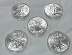 5- 2012 Silver American Eagle $1 - BU - Brilliant Uncirculated - In Capsule