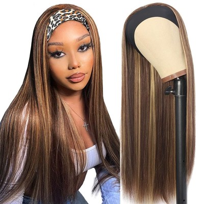 P4/27 Highlight Color Brazilian Straight Virgin Human Hair Headband Glueless Wig