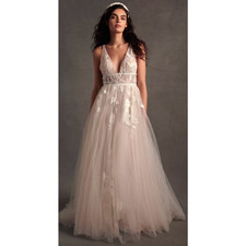 BHLDN Hearst Wedding Dress Blush Lace Gown Size 22 Plus Anthropologie