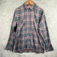 Simms Button Up Flannel Shirt Mens XL Blue Red Plaid Outdoors Casual Pocket Gorp