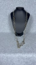 Long Silver Tone Geometric Circle Link Necklace Statement Chain 31" Flaw