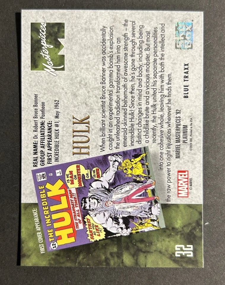 2024 Marvel Masterpieces '92 Platinum Blue Traxx Parallel Hulk - Image 2 of 2