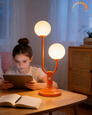 Mid Century Modern Orange Globe Table Lamp - Dimmable Bedside Light with G9 Bulb