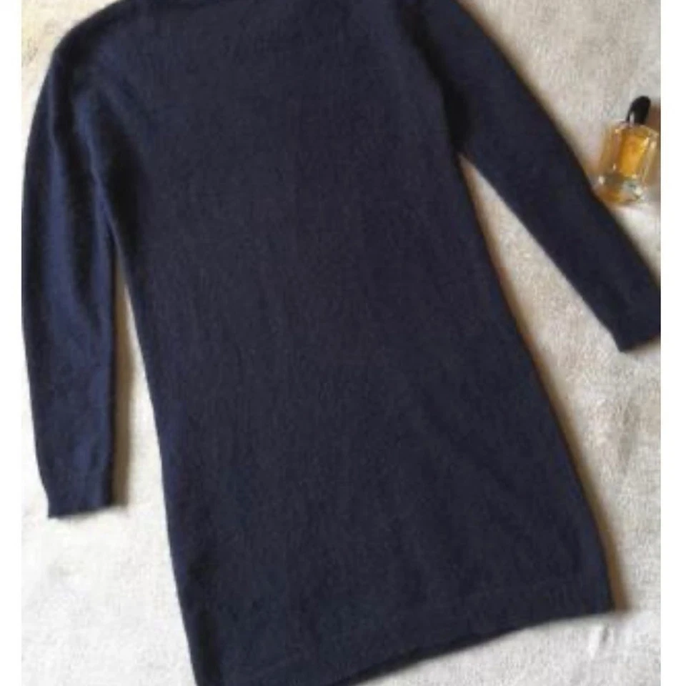 COS oversize azul marino mini vestido suéter con bolsillos negros imitación cuero talla M Foto 3 de 4