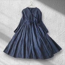 Veritecoeur Linen Kimono Wrap Dress Navy Geometric Fuchsia Authentice