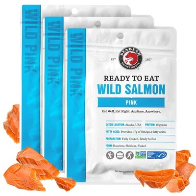 SeaBear Ready to Eat Wild Pink Salmon 3Pack WildCaught Salmon, Fully Cooked i...